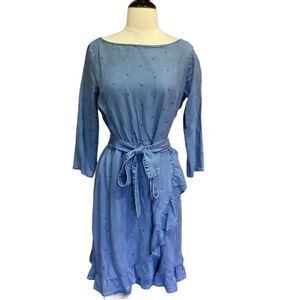 NWT GAP Chambray Polka Dot Ruffle Faux Wrap Dress S